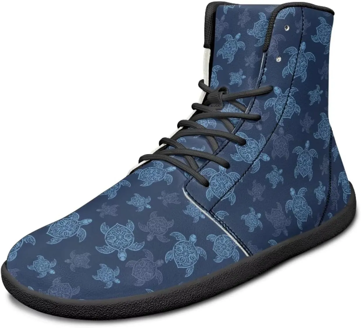 JoyLamoria Skull Platform Sneakers Casual Hi Sneakers Lace up High Top Shoes Hip Hop Gothic Leather Shoes,Black