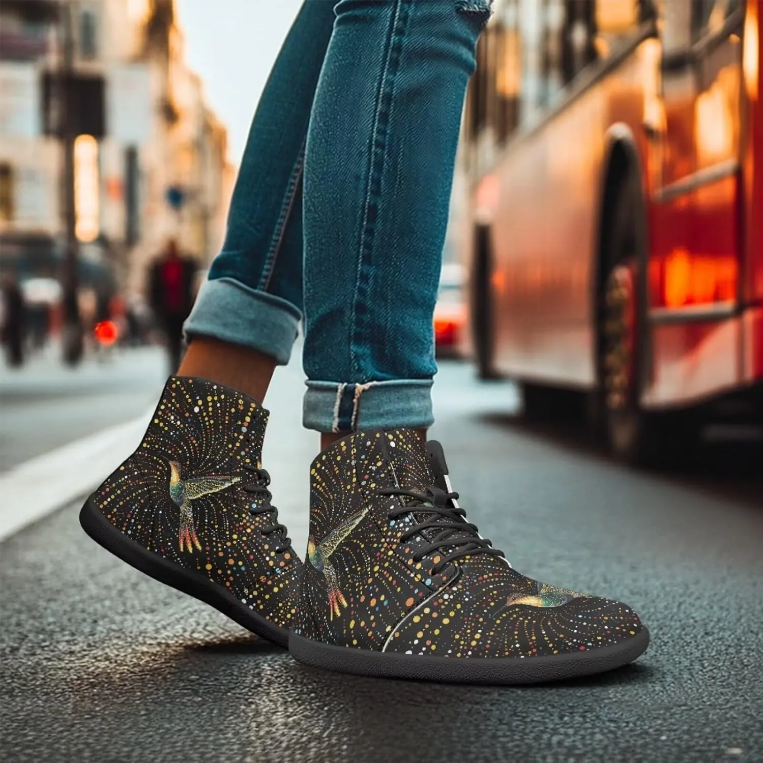 JoyLamoria Skull Platform Sneakers Casual Hi Sneakers Lace up High Top Shoes Hip Hop Gothic Leather Shoes,Black