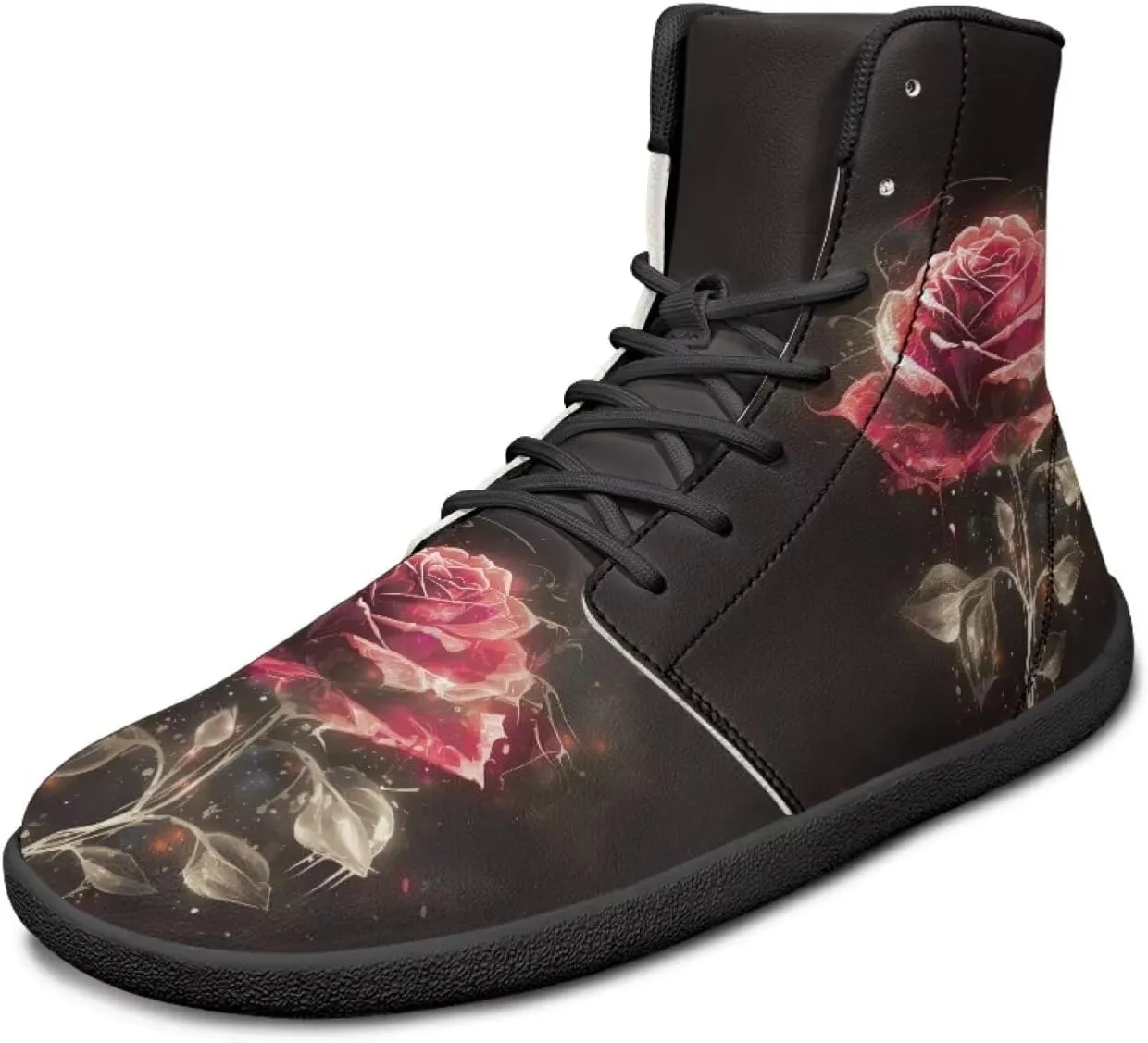 JoyLamoria Skull Platform Sneakers Casual Hi Sneakers Lace up High Top Shoes Hip Hop Gothic Leather Shoes,Black