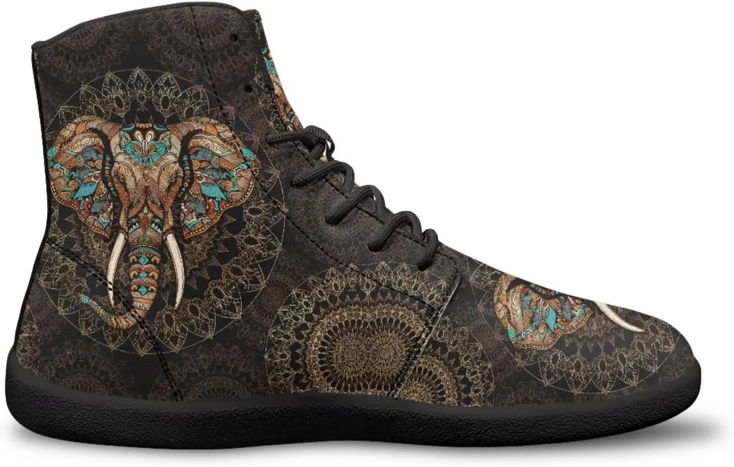 JoyLamoria Skull Platform Sneakers Casual Hi Sneakers Lace up High Top Shoes Hip Hop Gothic Leather Shoes,Black
