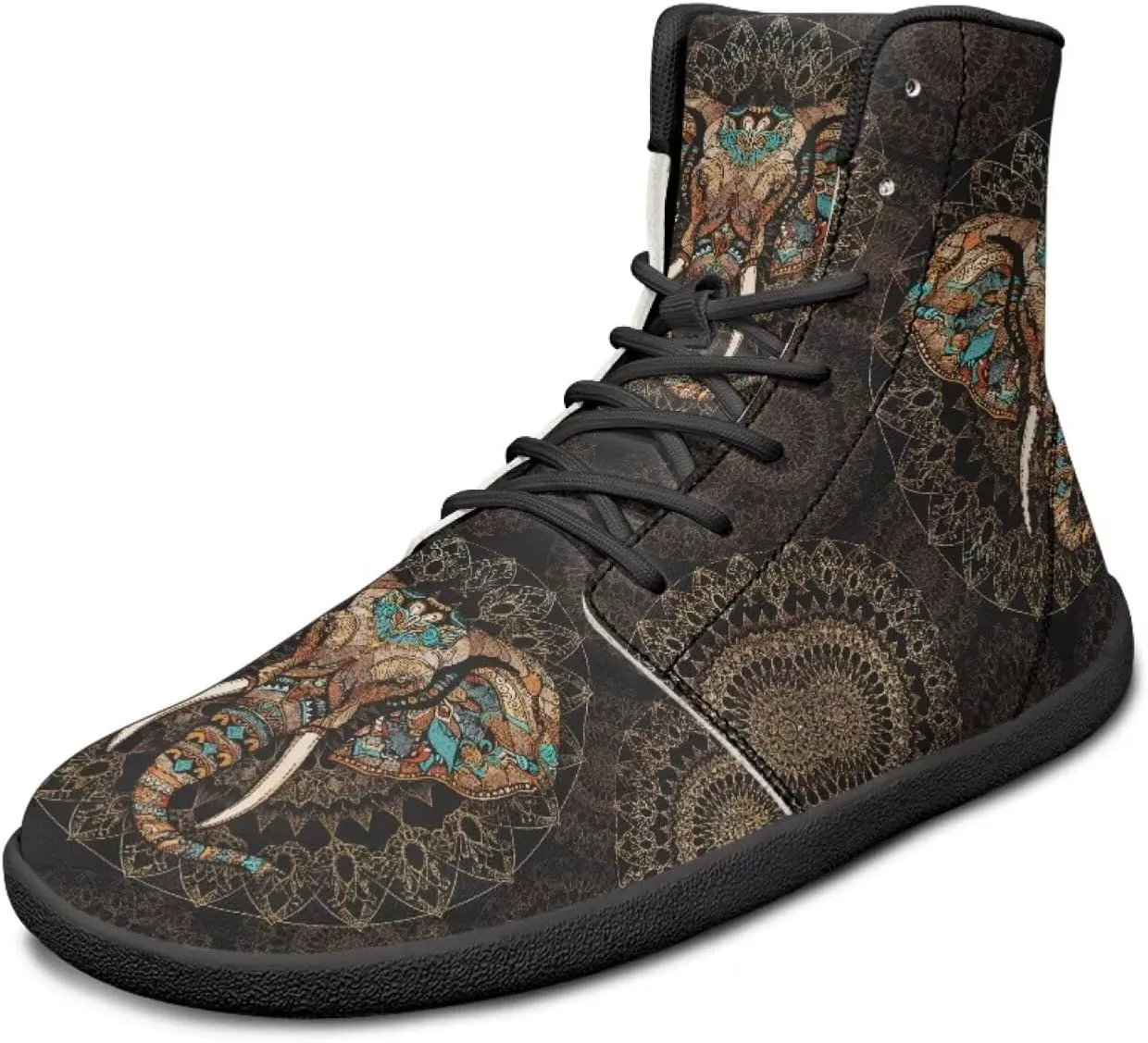 JoyLamoria Skull Platform Sneakers Casual Hi Sneakers Lace up High Top Shoes Hip Hop Gothic Leather Shoes,Black