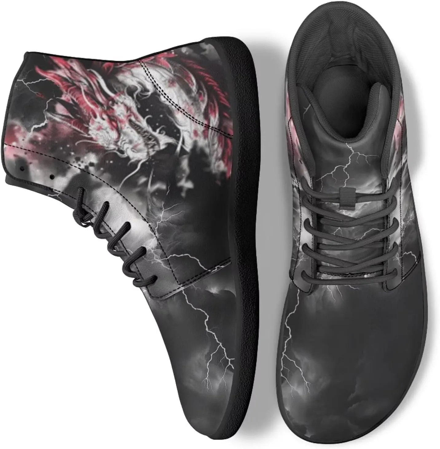 JoyLamoria Skull Platform Sneakers Casual Hi Sneakers Lace up High Top Shoes Hip Hop Gothic Leather Shoes,Black