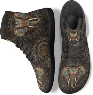 JoyLamoria Skull Platform Sneakers Casual Hi Sneakers Lace up High Top Shoes Hip Hop Gothic Leather Shoes,Black