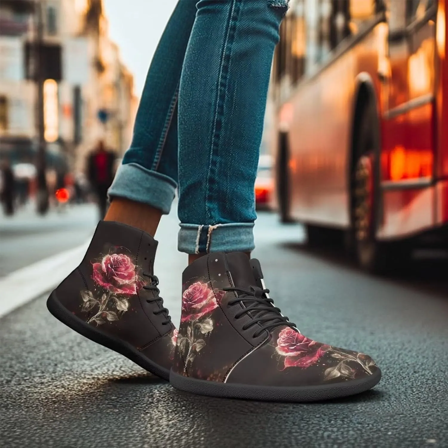 JoyLamoria Skull Platform Sneakers Casual Hi Sneakers Lace up High Top Shoes Hip Hop Gothic Leather Shoes,Black