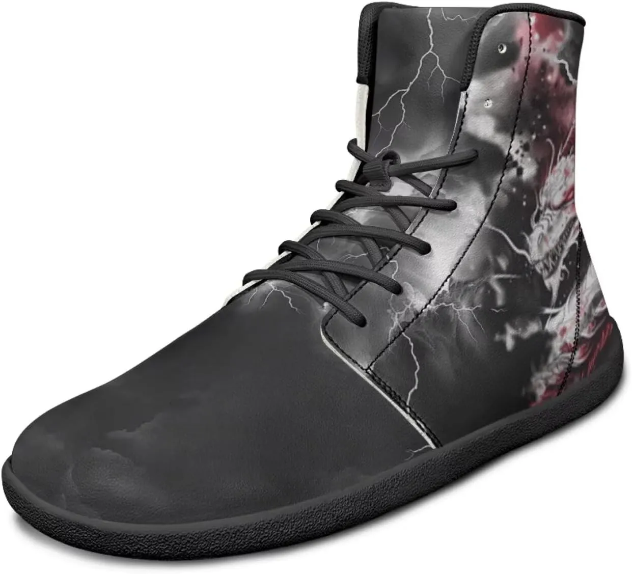 JoyLamoria Skull Platform Sneakers Casual Hi Sneakers Lace up High Top Shoes Hip Hop Gothic Leather Shoes,Black
