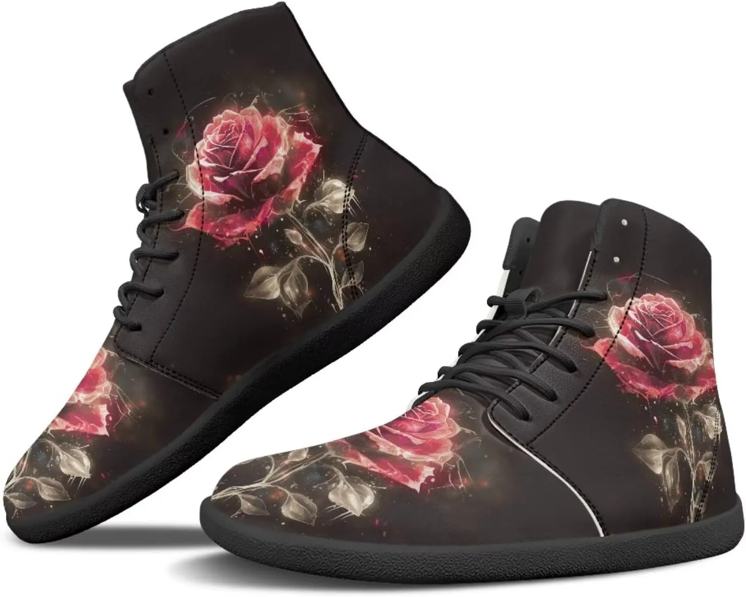 JoyLamoria Skull Platform Sneakers Casual Hi Sneakers Lace up High Top Shoes Hip Hop Gothic Leather Shoes,Black