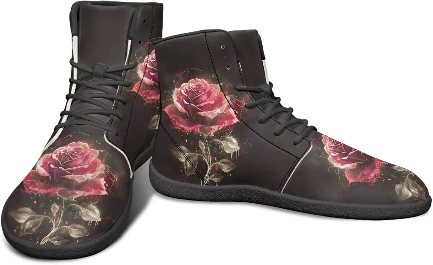 JoyLamoria Skull Platform Sneakers Casual Hi Sneakers Lace up High Top Shoes Hip Hop Gothic Leather Shoes,Black
