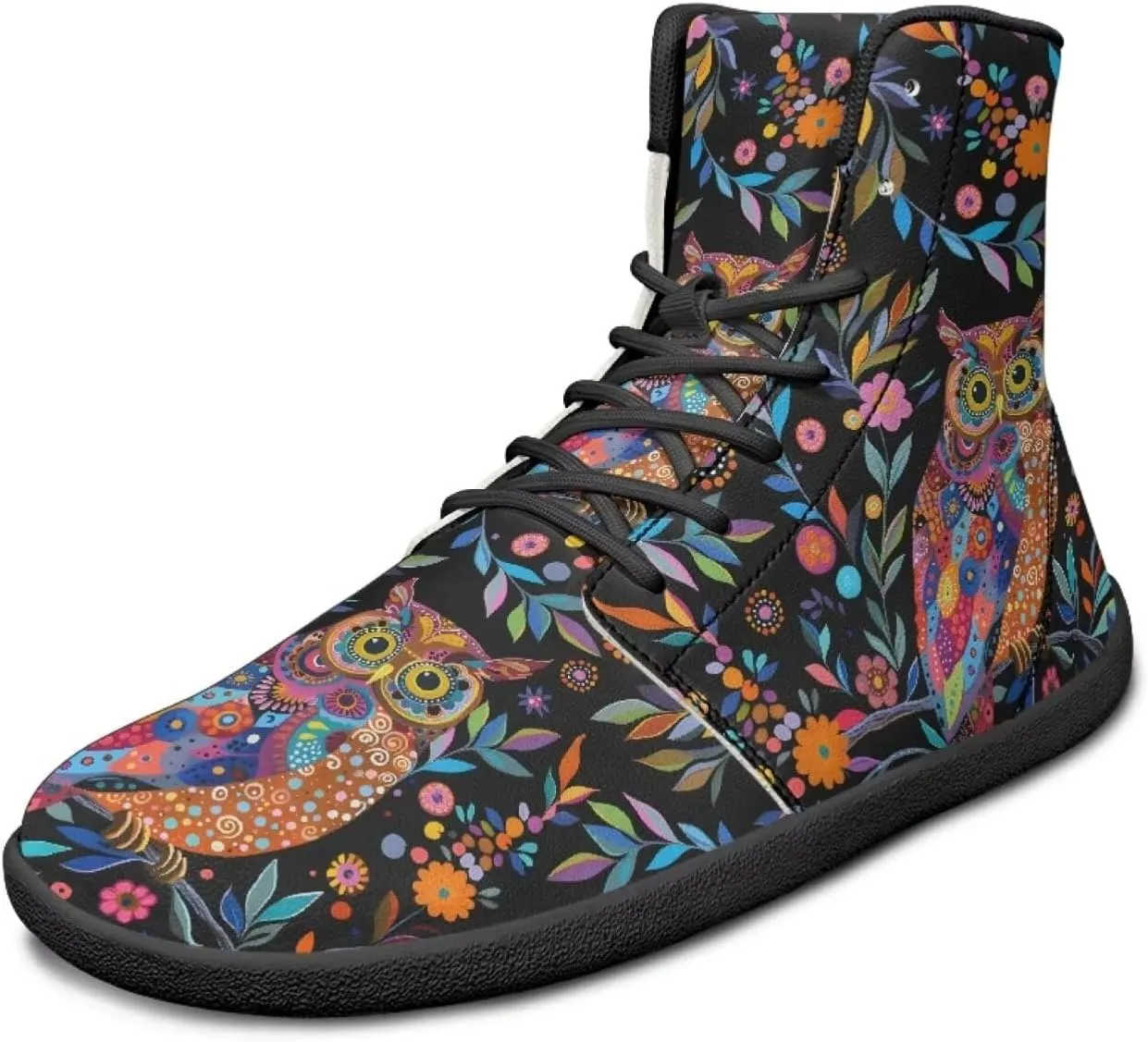 JoyLamoria Skull Platform Sneakers Casual Hi Sneakers Lace up High Top Shoes Hip Hop Gothic Leather Shoes,Black