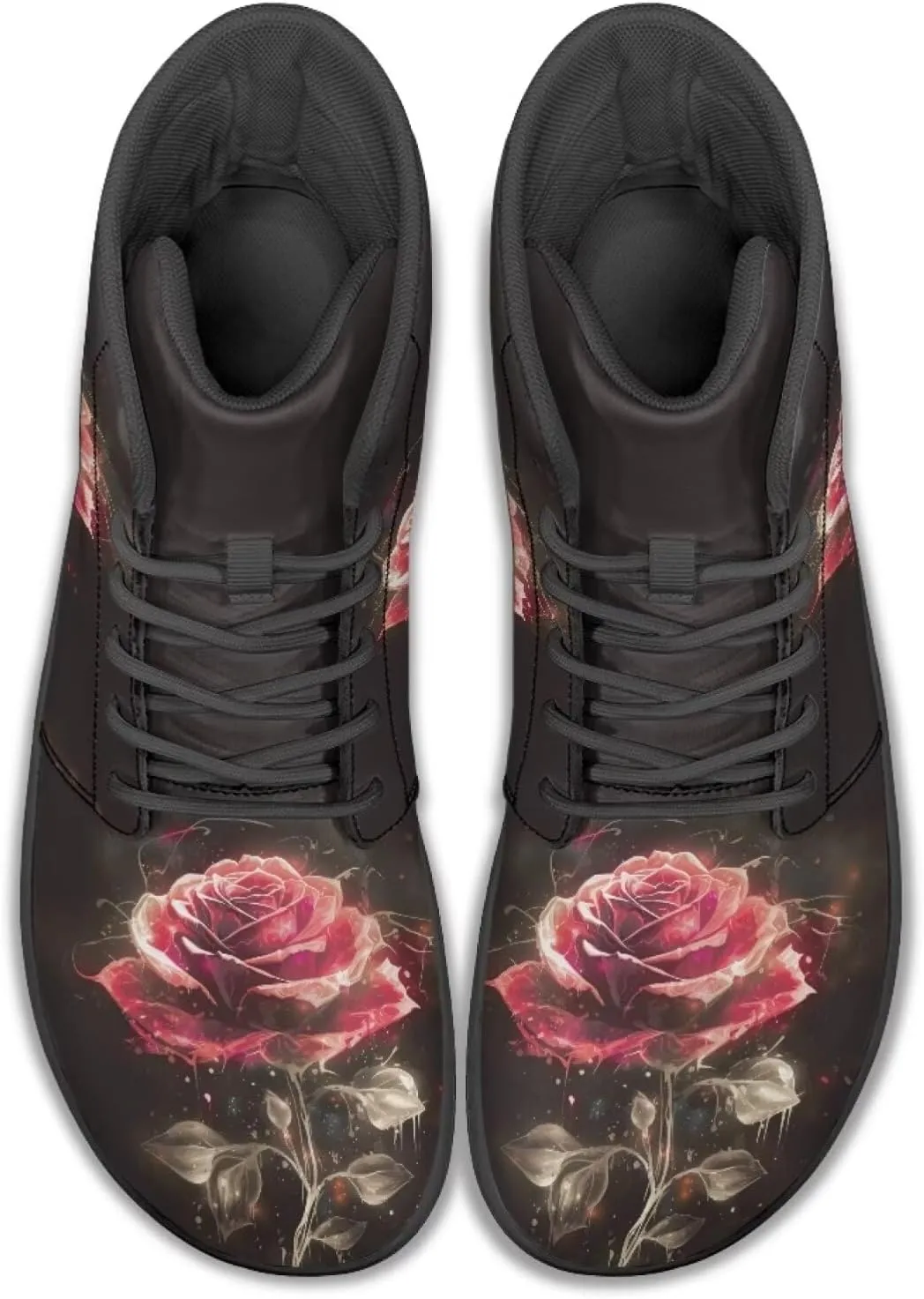 JoyLamoria Skull Platform Sneakers Casual Hi Sneakers Lace up High Top Shoes Hip Hop Gothic Leather Shoes,Black