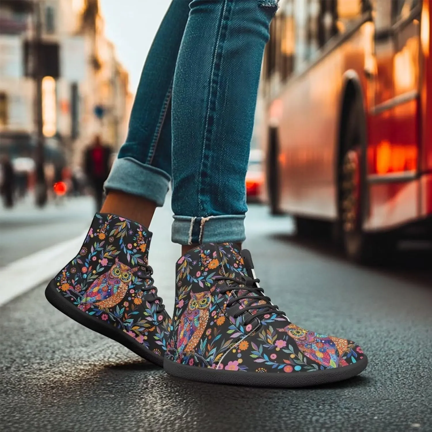 JoyLamoria Skull Platform Sneakers Casual Hi Sneakers Lace up High Top Shoes Hip Hop Gothic Leather Shoes,Black