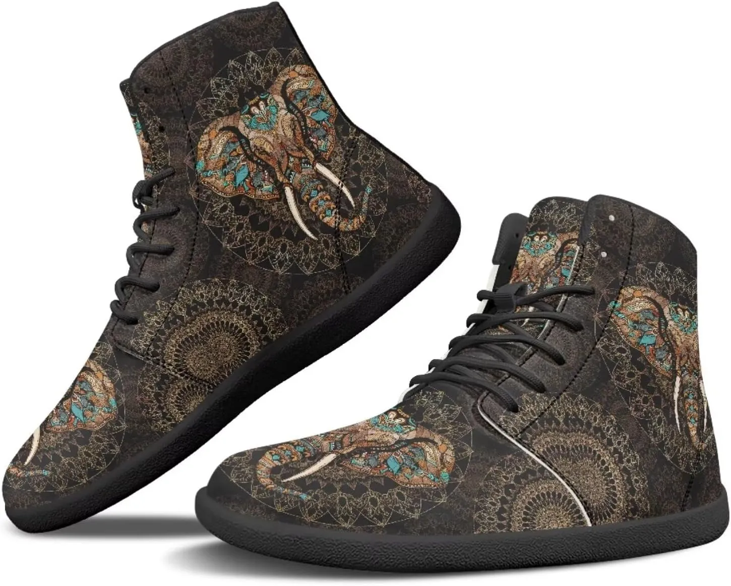 JoyLamoria Skull Platform Sneakers Casual Hi Sneakers Lace up High Top Shoes Hip Hop Gothic Leather Shoes,Black