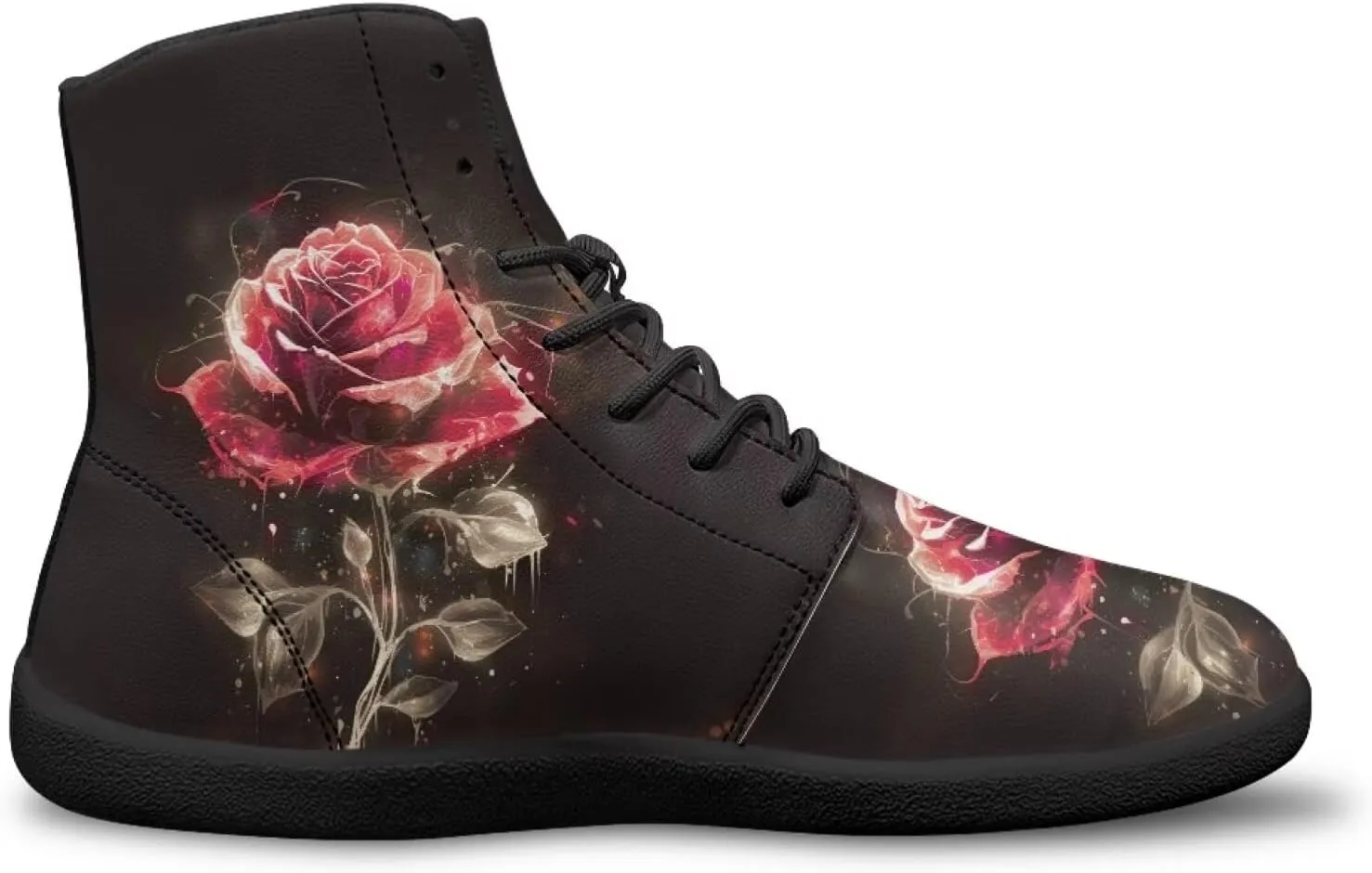 JoyLamoria Skull Platform Sneakers Casual Hi Sneakers Lace up High Top Shoes Hip Hop Gothic Leather Shoes,Black