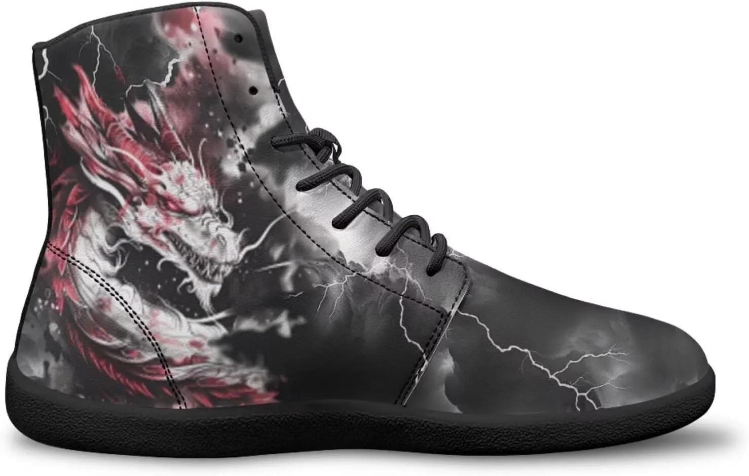 JoyLamoria Skull Platform Sneakers Casual Hi Sneakers Lace up High Top Shoes Hip Hop Gothic Leather Shoes,Black