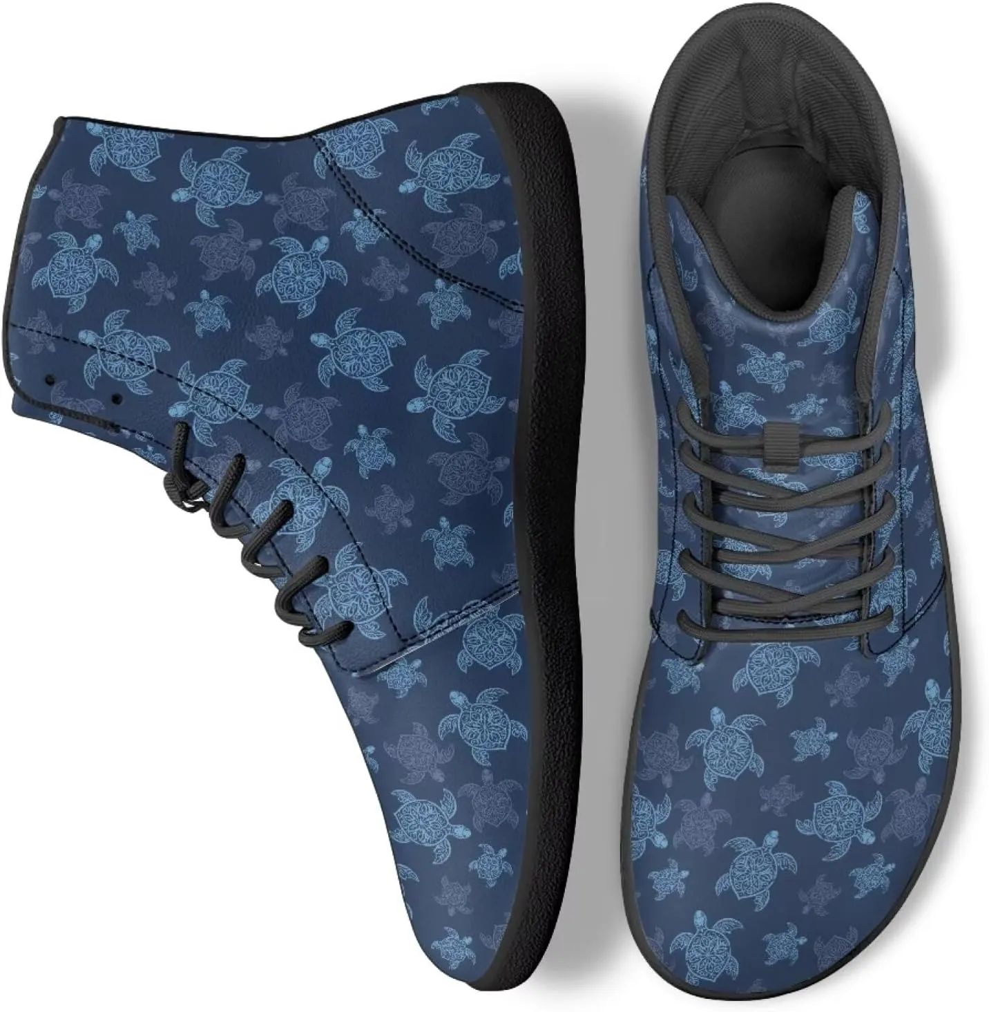 JoyLamoria Skull Platform Sneakers Casual Hi Sneakers Lace up High Top Shoes Hip Hop Gothic Leather Shoes,Black