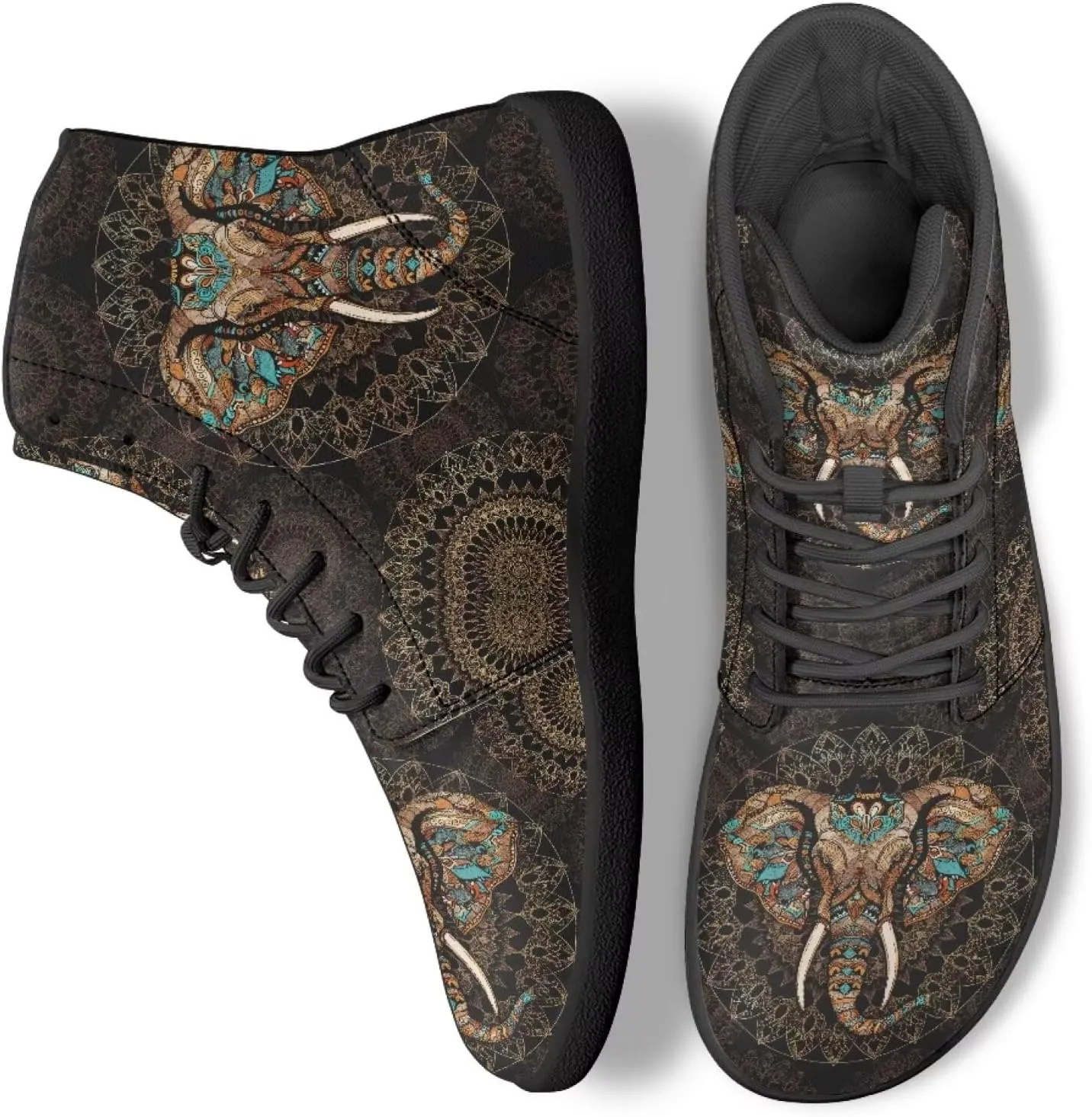 JoyLamoria Skull Platform Sneakers Casual Hi Sneakers Lace up High Top Shoes Hip Hop Gothic Leather Shoes,Black