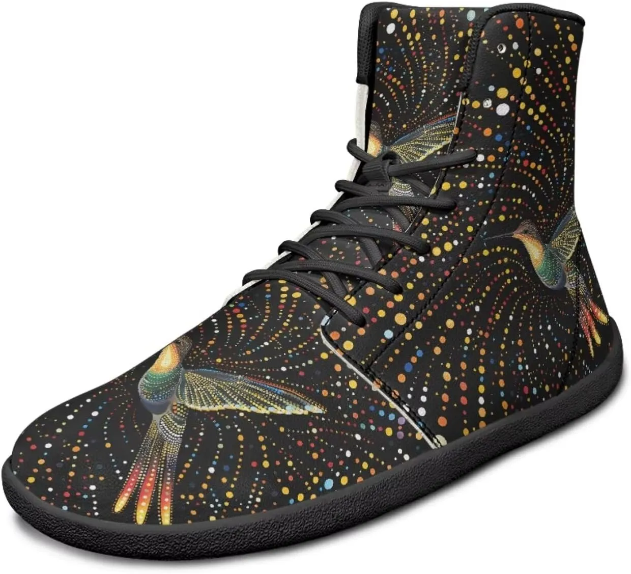 JoyLamoria Skull Platform Sneakers Casual Hi Sneakers Lace up High Top Shoes Hip Hop Gothic Leather Shoes,Black