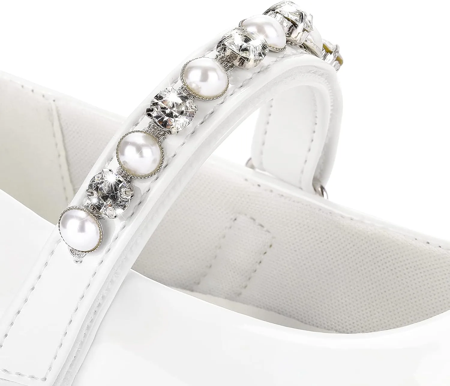 K KomForme Girl Toddler/Little Kid/Big Kid Ballet Flats Pearl Rhinestone Mary Jane Slip-on Party School Princess Flower Wedding Dress Shoes