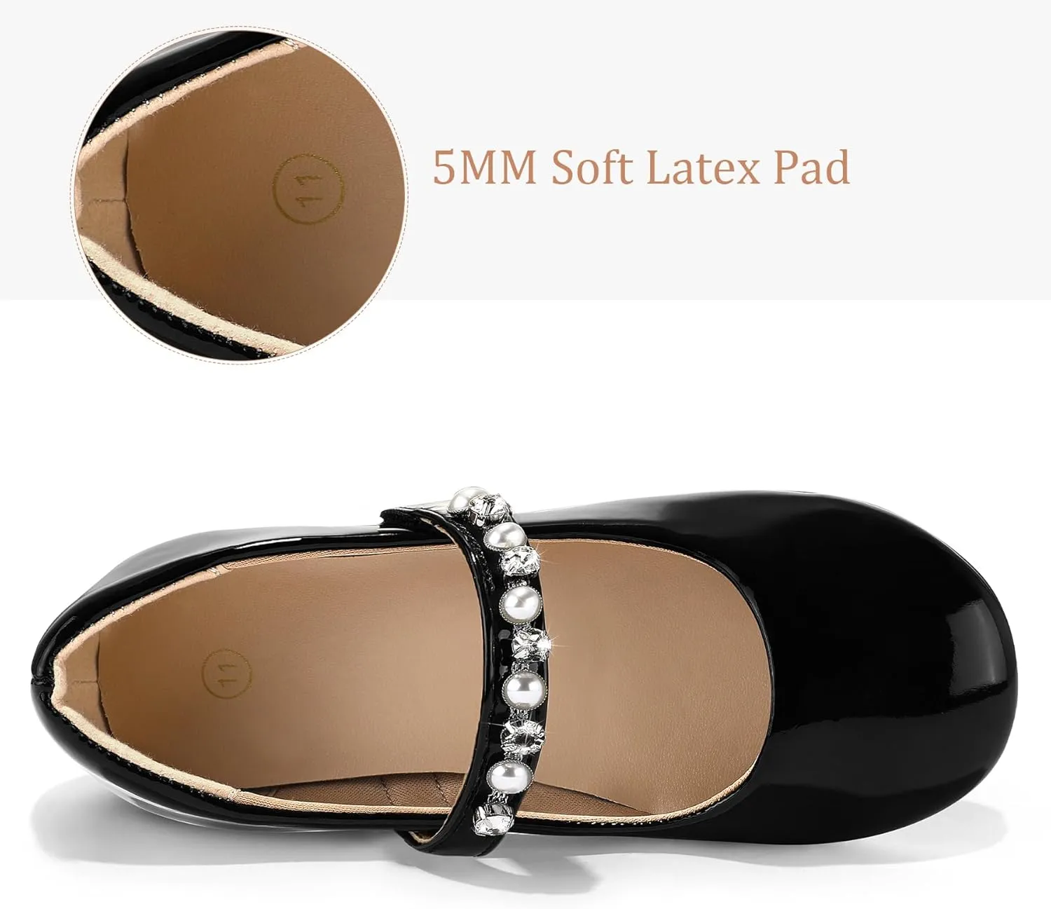 K KomForme Girl Toddler/Little Kid/Big Kid Ballet Flats Pearl Rhinestone Mary Jane Slip-on Party School Princess Flower Wedding Dress Shoes