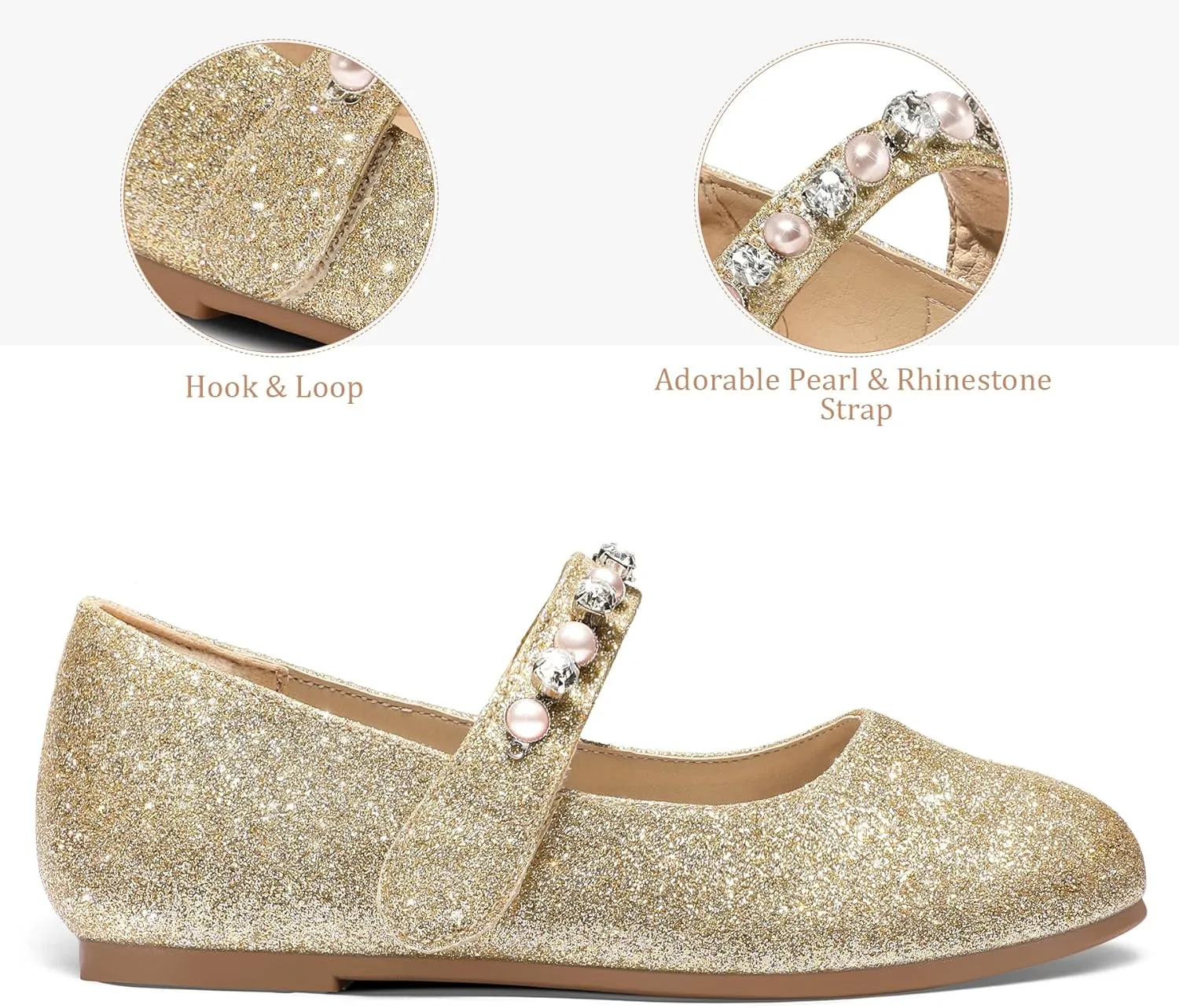 K KomForme Girl Toddler/Little Kid/Big Kid Ballet Flats Pearl Rhinestone Mary Jane Slip-on Party School Princess Flower Wedding Dress Shoes