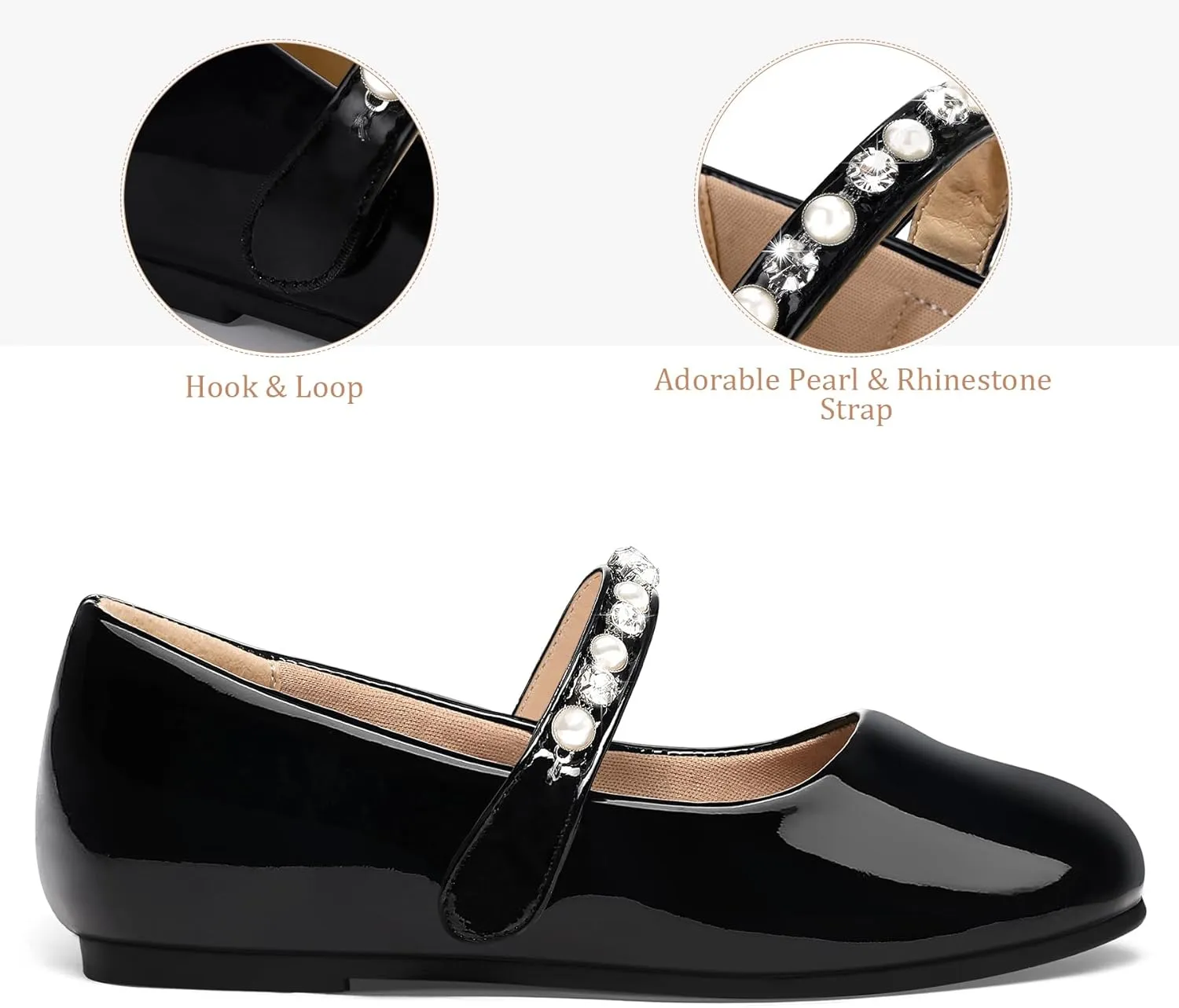 K KomForme Girl Toddler/Little Kid/Big Kid Ballet Flats Pearl Rhinestone Mary Jane Slip-on Party School Princess Flower Wedding Dress Shoes