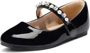 K KomForme Girl Toddler/Little Kid/Big Kid Ballet Flats Pearl Rhinestone Mary Jane Slip-on Party School Princess Flower Wedding Dress Shoes
