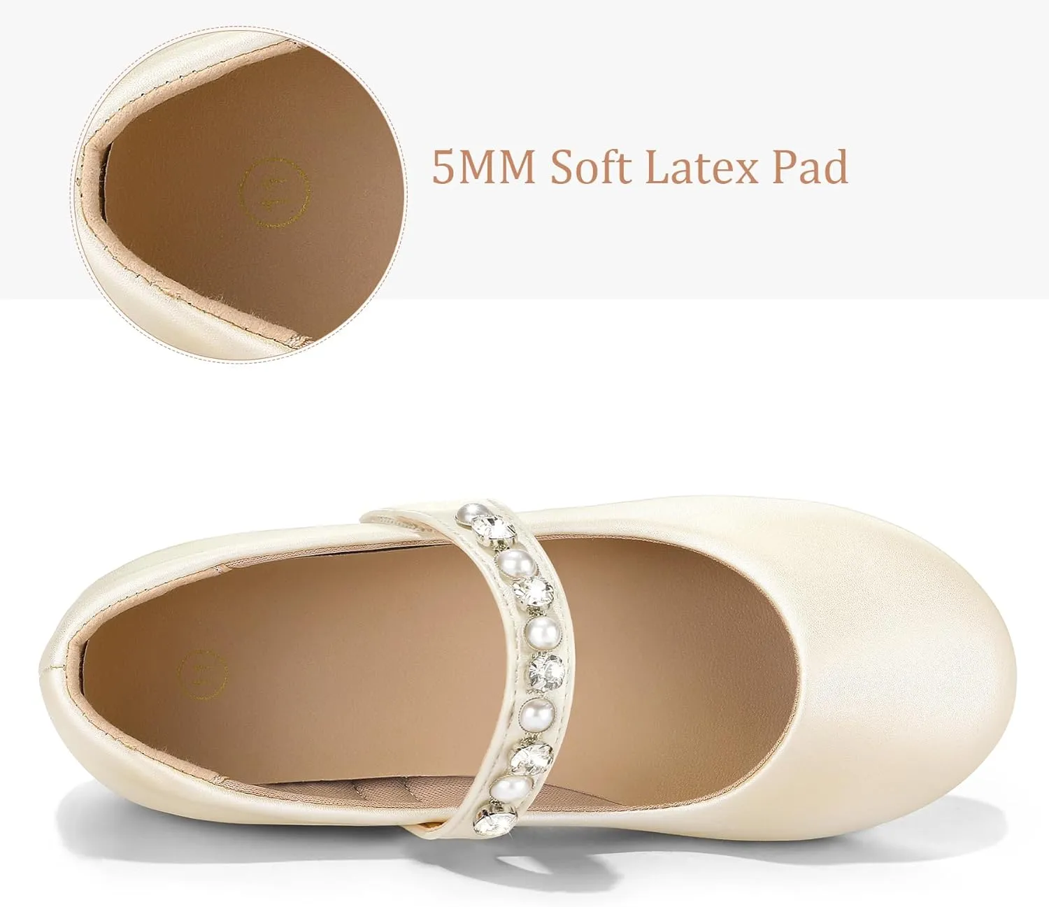 K KomForme Girl Toddler/Little Kid/Big Kid Ballet Flats Pearl Rhinestone Mary Jane Slip-on Party School Princess Flower Wedding Dress Shoes