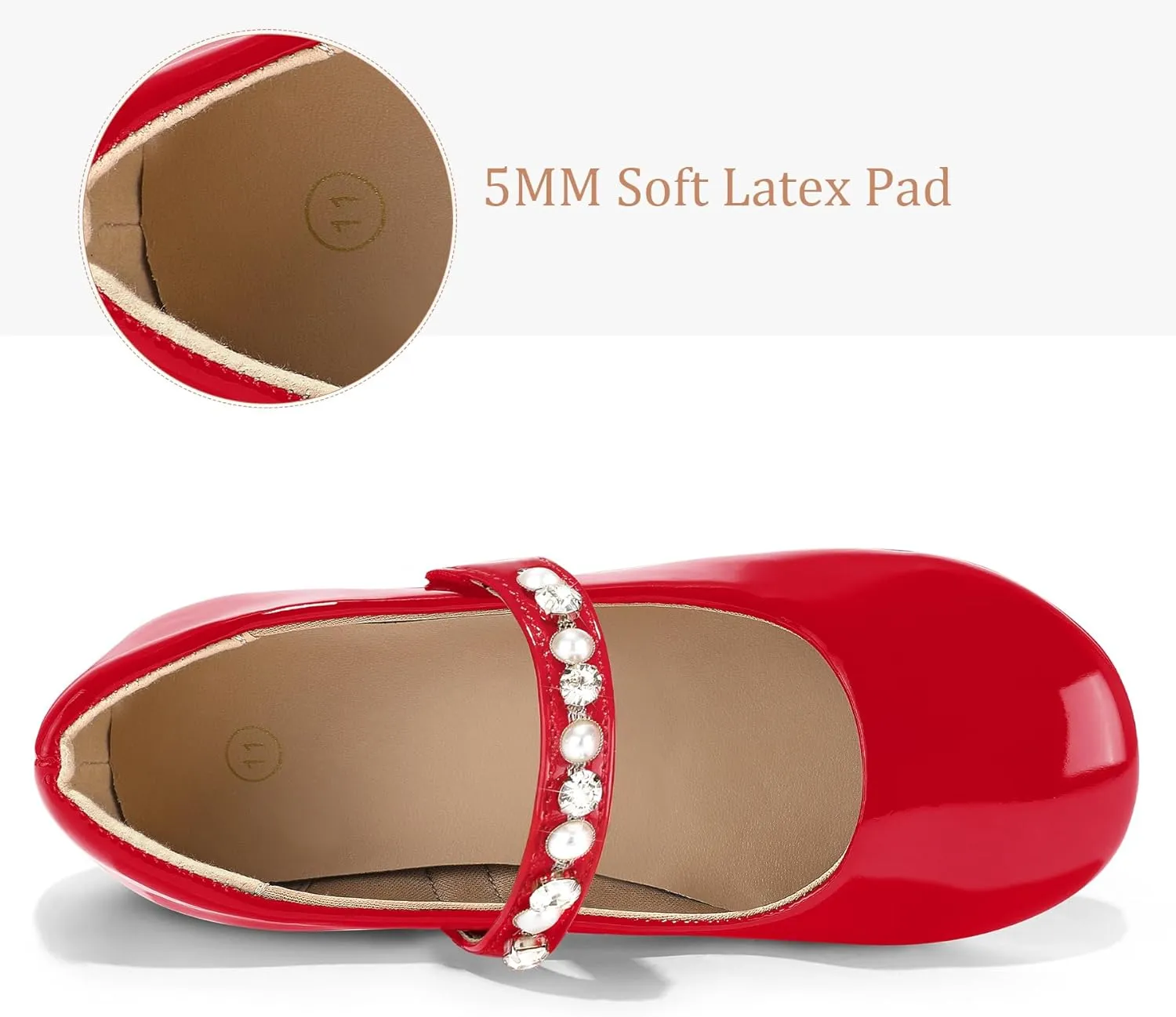 K KomForme Girl Toddler/Little Kid/Big Kid Ballet Flats Pearl Rhinestone Mary Jane Slip-on Party School Princess Flower Wedding Dress Shoes