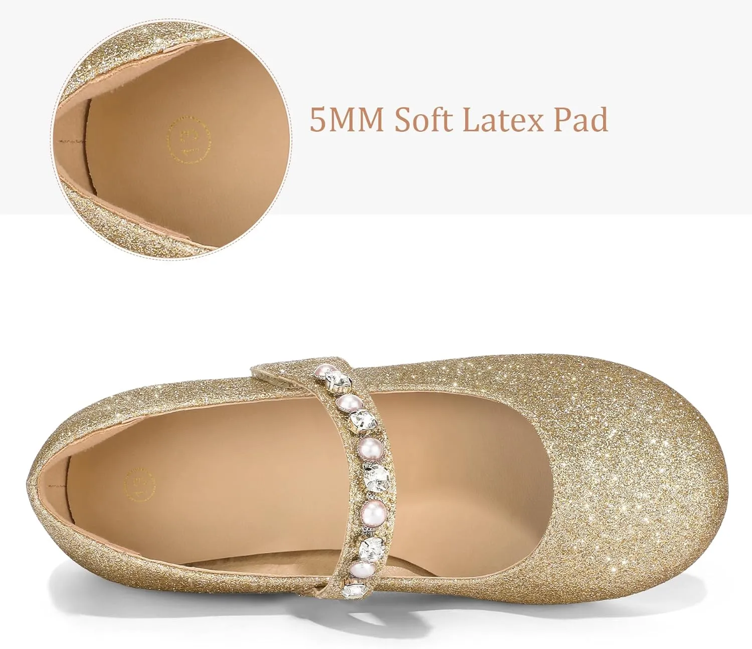 K KomForme Girl Toddler/Little Kid/Big Kid Ballet Flats Pearl Rhinestone Mary Jane Slip-on Party School Princess Flower Wedding Dress Shoes