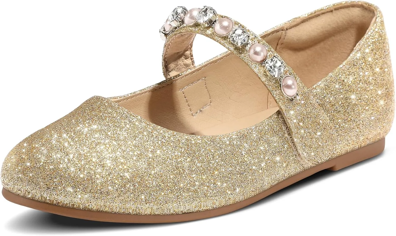K KomForme Girl Toddler/Little Kid/Big Kid Ballet Flats Pearl Rhinestone Mary Jane Slip-on Party School Princess Flower Wedding Dress Shoes