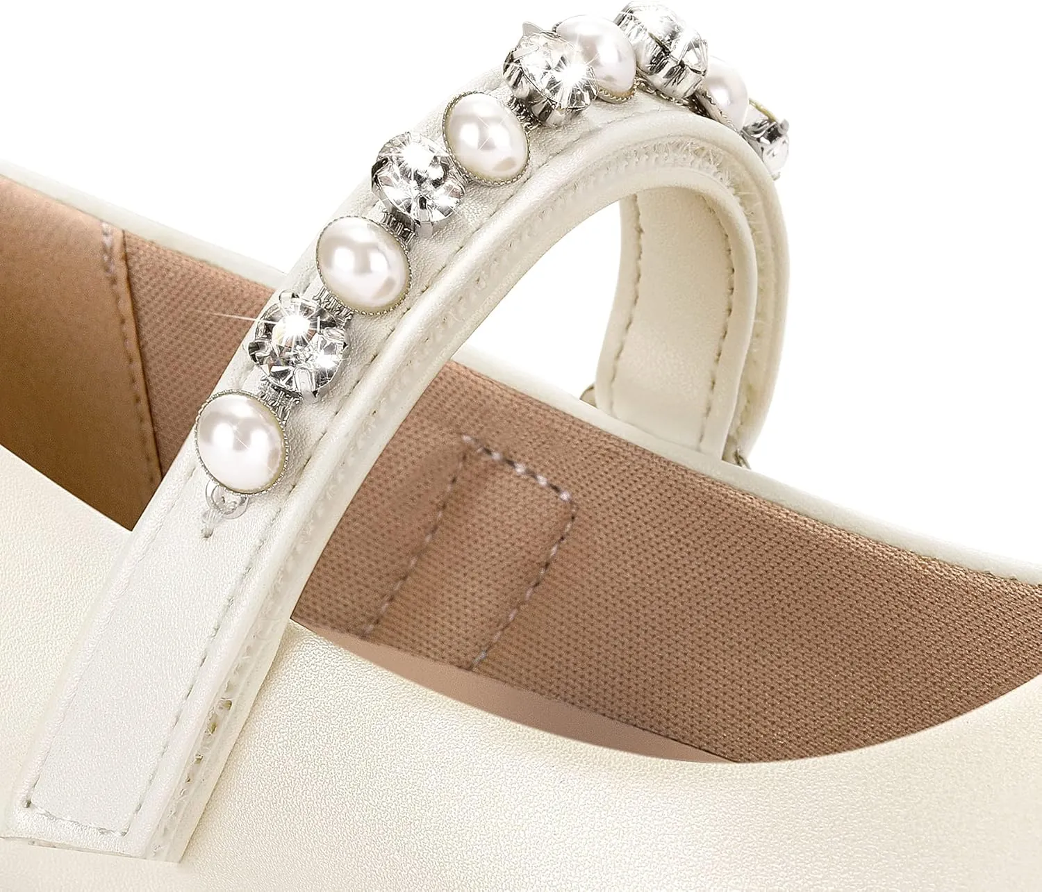 K KomForme Girl Toddler/Little Kid/Big Kid Ballet Flats Pearl Rhinestone Mary Jane Slip-on Party School Princess Flower Wedding Dress Shoes