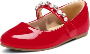K KomForme Girl Toddler/Little Kid/Big Kid Ballet Flats Pearl Rhinestone Mary Jane Slip-on Party School Princess Flower Wedding Dress Shoes