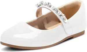 K KomForme Girl Toddler/Little Kid/Big Kid Ballet Flats Pearl Rhinestone Mary Jane Slip-on Party School Princess Flower Wedding Dress Shoes