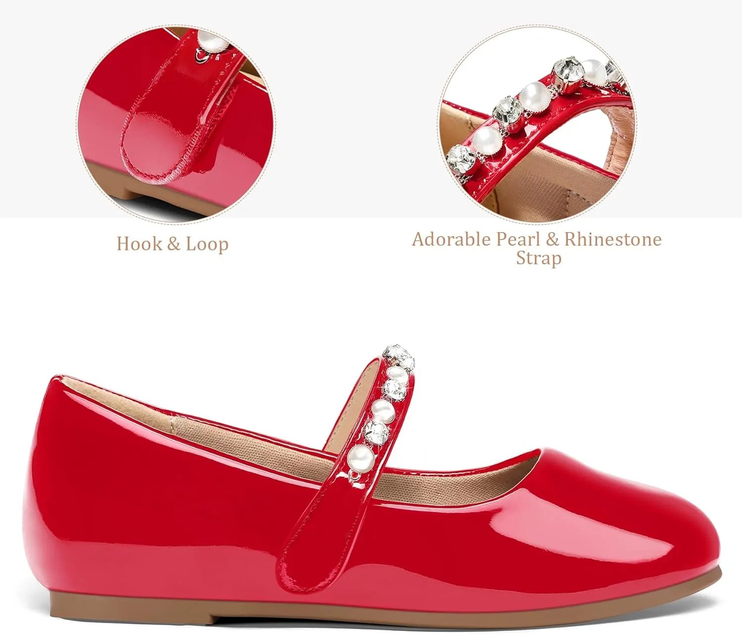 K KomForme Girl Toddler/Little Kid/Big Kid Ballet Flats Pearl Rhinestone Mary Jane Slip-on Party School Princess Flower Wedding Dress Shoes