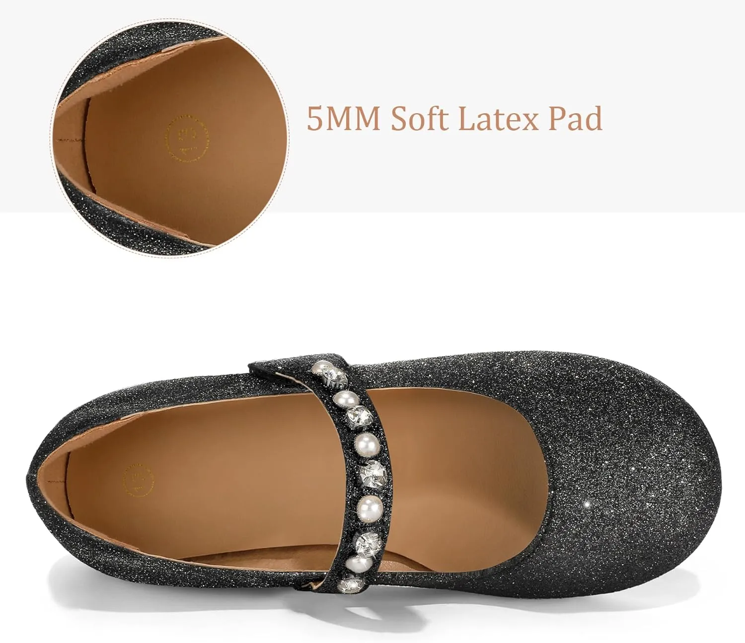 K KomForme Girl Toddler/Little Kid/Big Kid Ballet Flats Pearl Rhinestone Mary Jane Slip-on Party School Princess Flower Wedding Dress Shoes