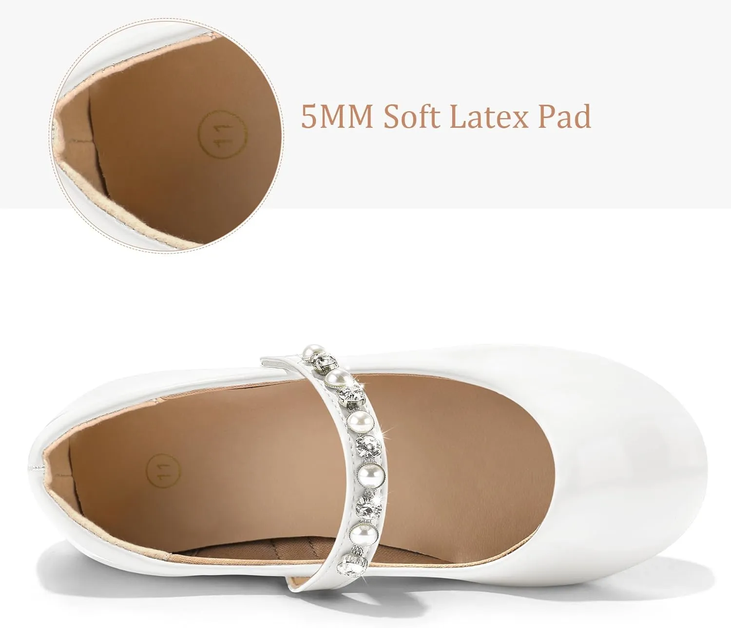 K KomForme Girl Toddler/Little Kid/Big Kid Ballet Flats Pearl Rhinestone Mary Jane Slip-on Party School Princess Flower Wedding Dress Shoes