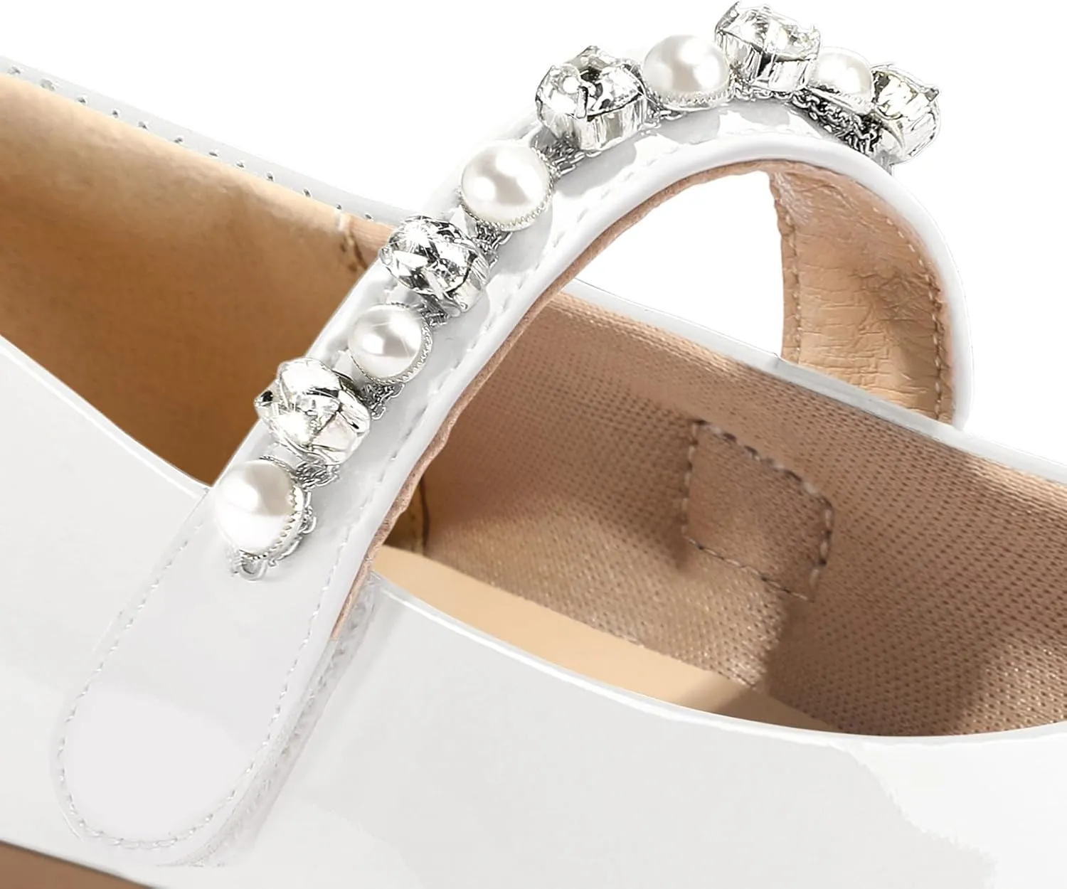 K KomForme Girl Toddler/Little Kid/Big Kid Ballet Flats Pearl Rhinestone Mary Jane Slip-on Party School Princess Flower Wedding Dress Shoes