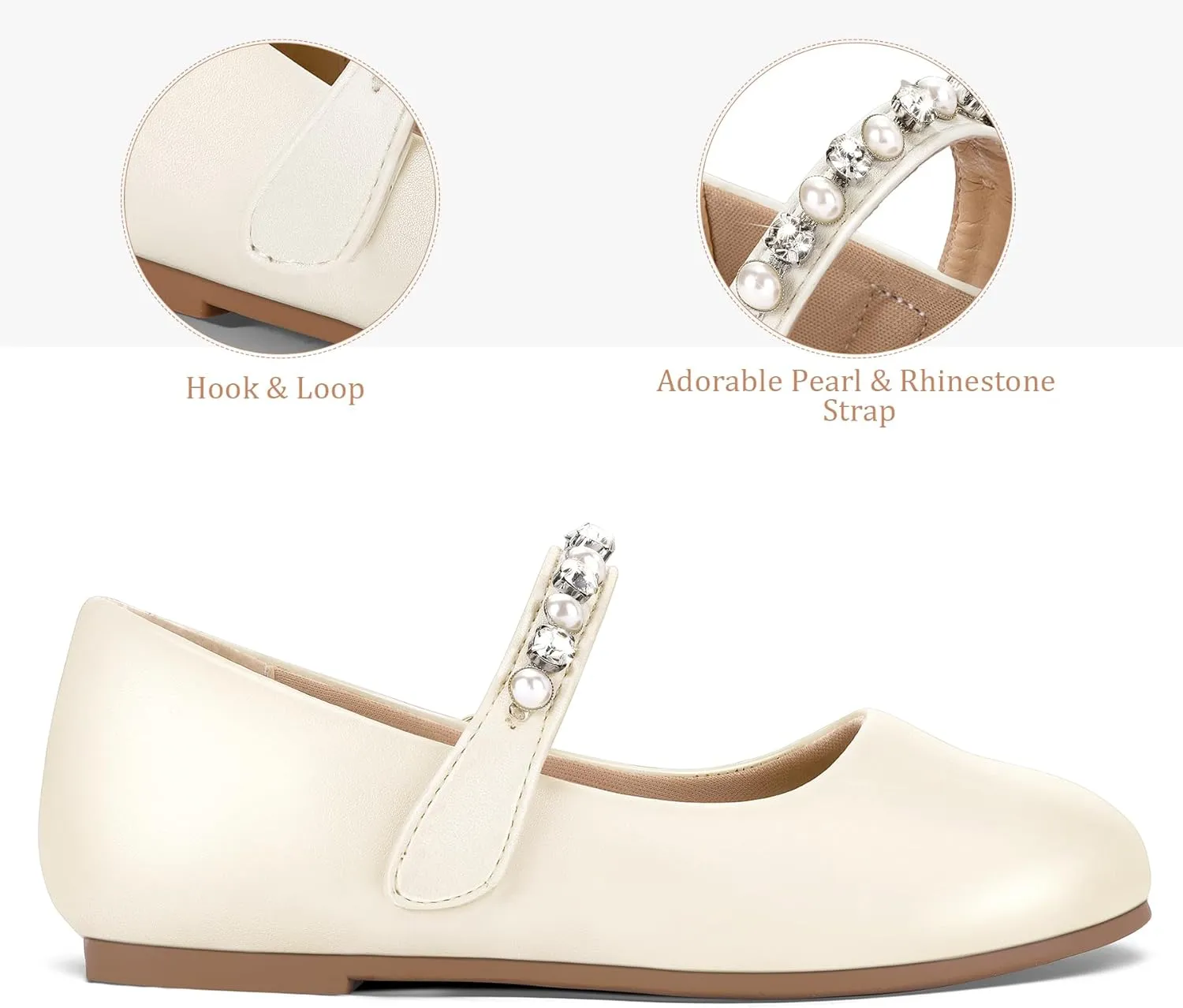 K KomForme Girl Toddler/Little Kid/Big Kid Ballet Flats Pearl Rhinestone Mary Jane Slip-on Party School Princess Flower Wedding Dress Shoes