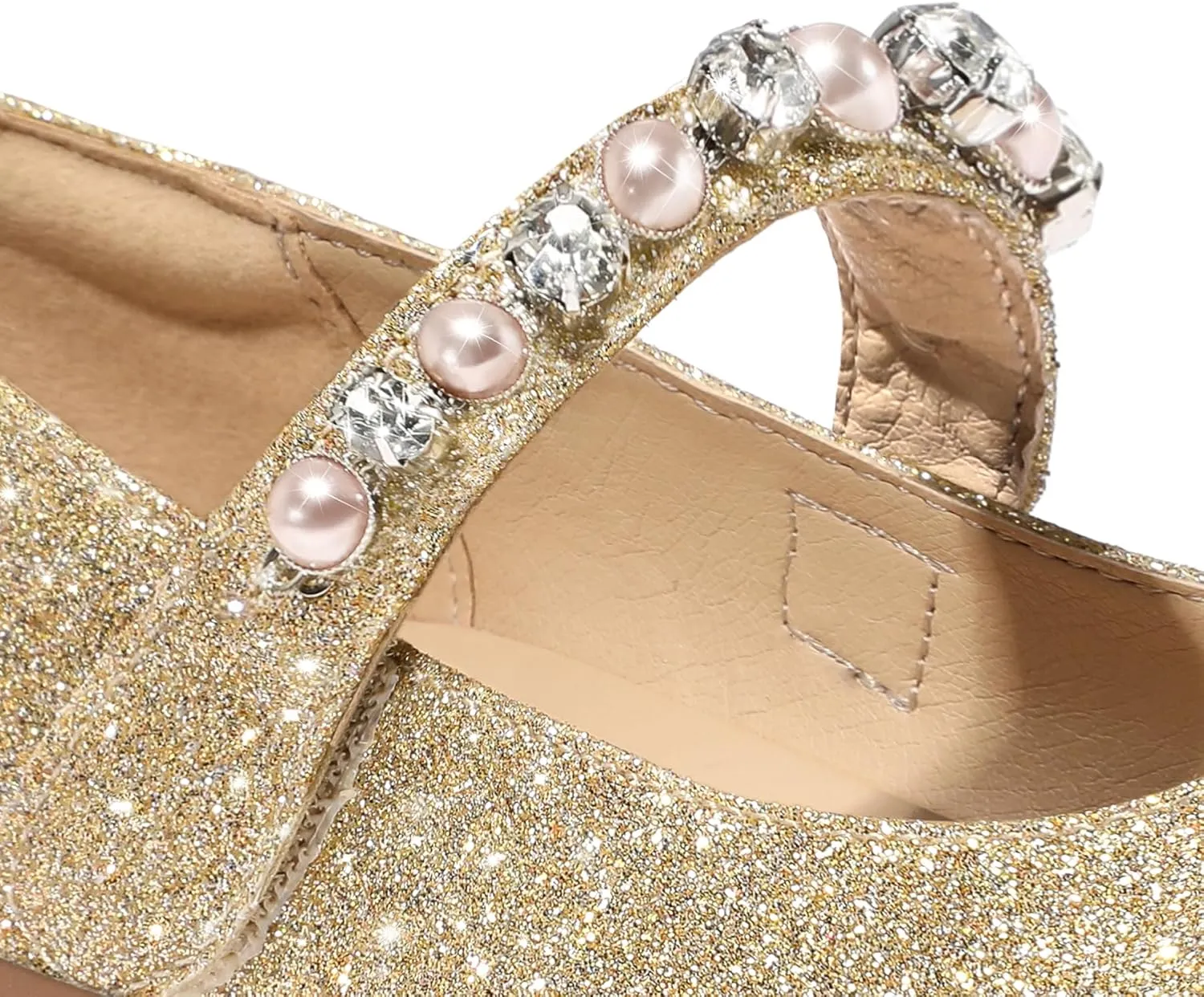K KomForme Girl Toddler/Little Kid/Big Kid Ballet Flats Pearl Rhinestone Mary Jane Slip-on Party School Princess Flower Wedding Dress Shoes