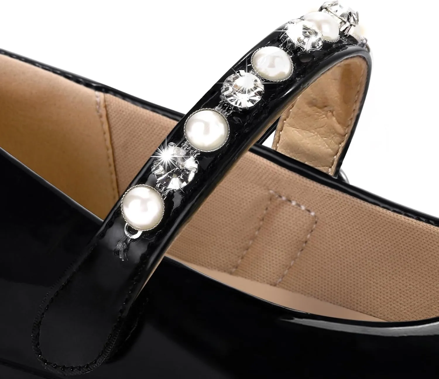 K KomForme Girl Toddler/Little Kid/Big Kid Ballet Flats Pearl Rhinestone Mary Jane Slip-on Party School Princess Flower Wedding Dress Shoes