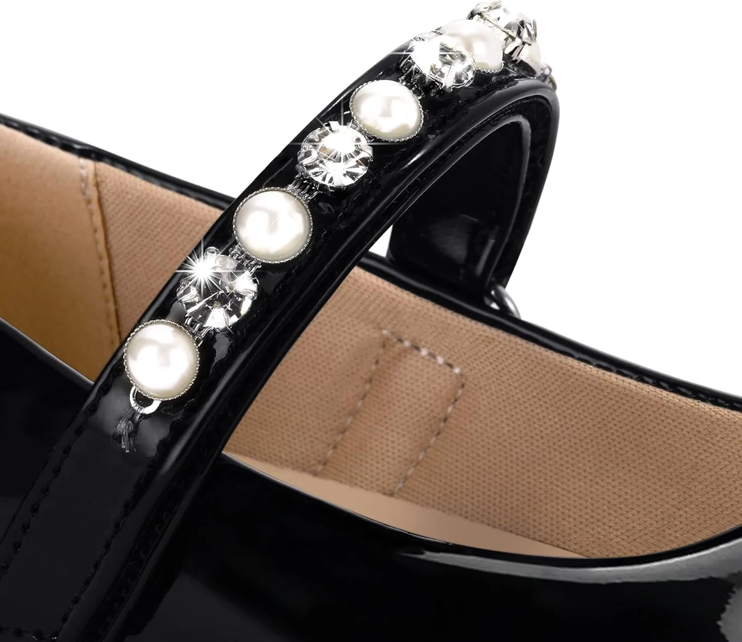 K KomForme Girl Toddler/Little Kid/Big Kid Ballet Flats Pearl Rhinestone Mary Jane Slip-on Party School Princess Flower Wedding Dress Shoes