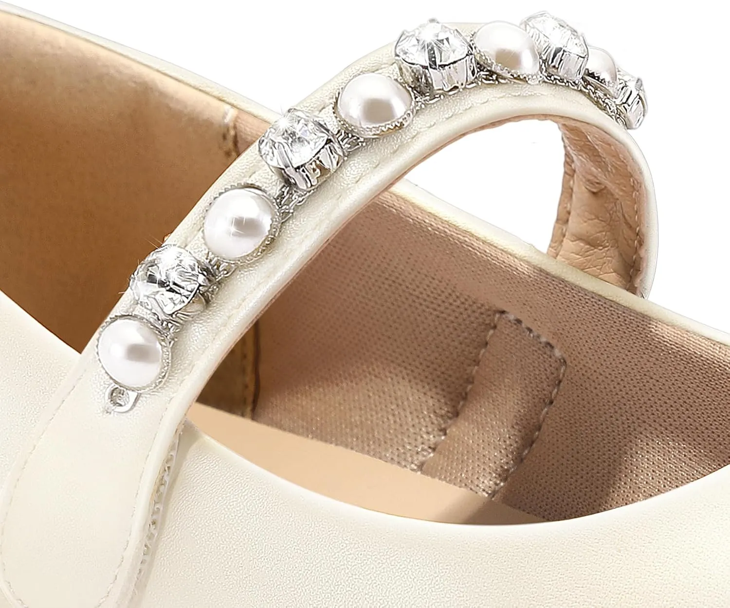 K KomForme Girl Toddler/Little Kid/Big Kid Ballet Flats Pearl Rhinestone Mary Jane Slip-on Party School Princess Flower Wedding Dress Shoes