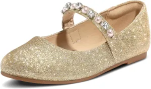 K KomForme Girl Toddler/Little Kid/Big Kid Ballet Flats Pearl Rhinestone Mary Jane Slip-on Party School Princess Flower Wedding Dress Shoes