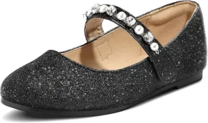 K KomForme Girl Toddler/Little Kid/Big Kid Ballet Flats Pearl Rhinestone Mary Jane Slip-on Party School Princess Flower Wedding Dress Shoes