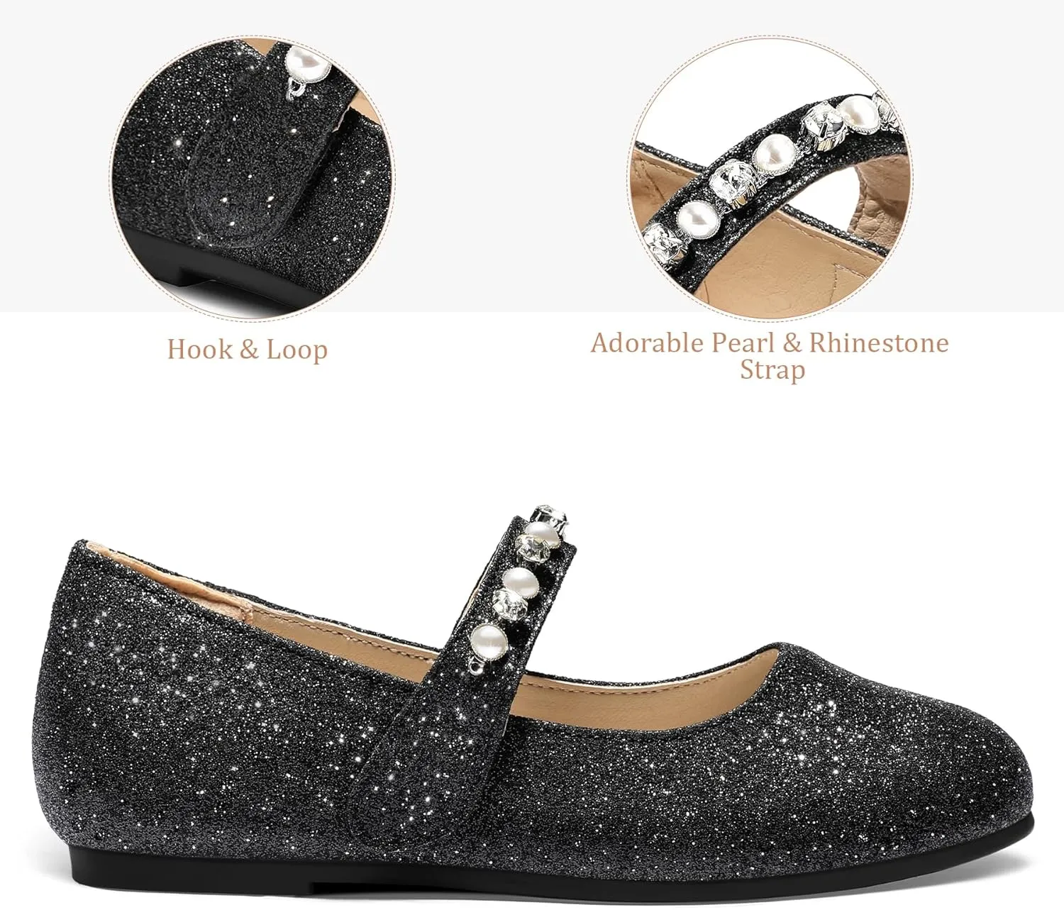 K KomForme Girl Toddler/Little Kid/Big Kid Ballet Flats Pearl Rhinestone Mary Jane Slip-on Party School Princess Flower Wedding Dress Shoes