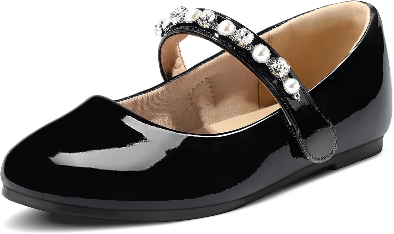 K KomForme Girl Toddler/Little Kid/Big Kid Ballet Flats Pearl Rhinestone Mary Jane Slip-on Party School Princess Flower Wedding Dress Shoes