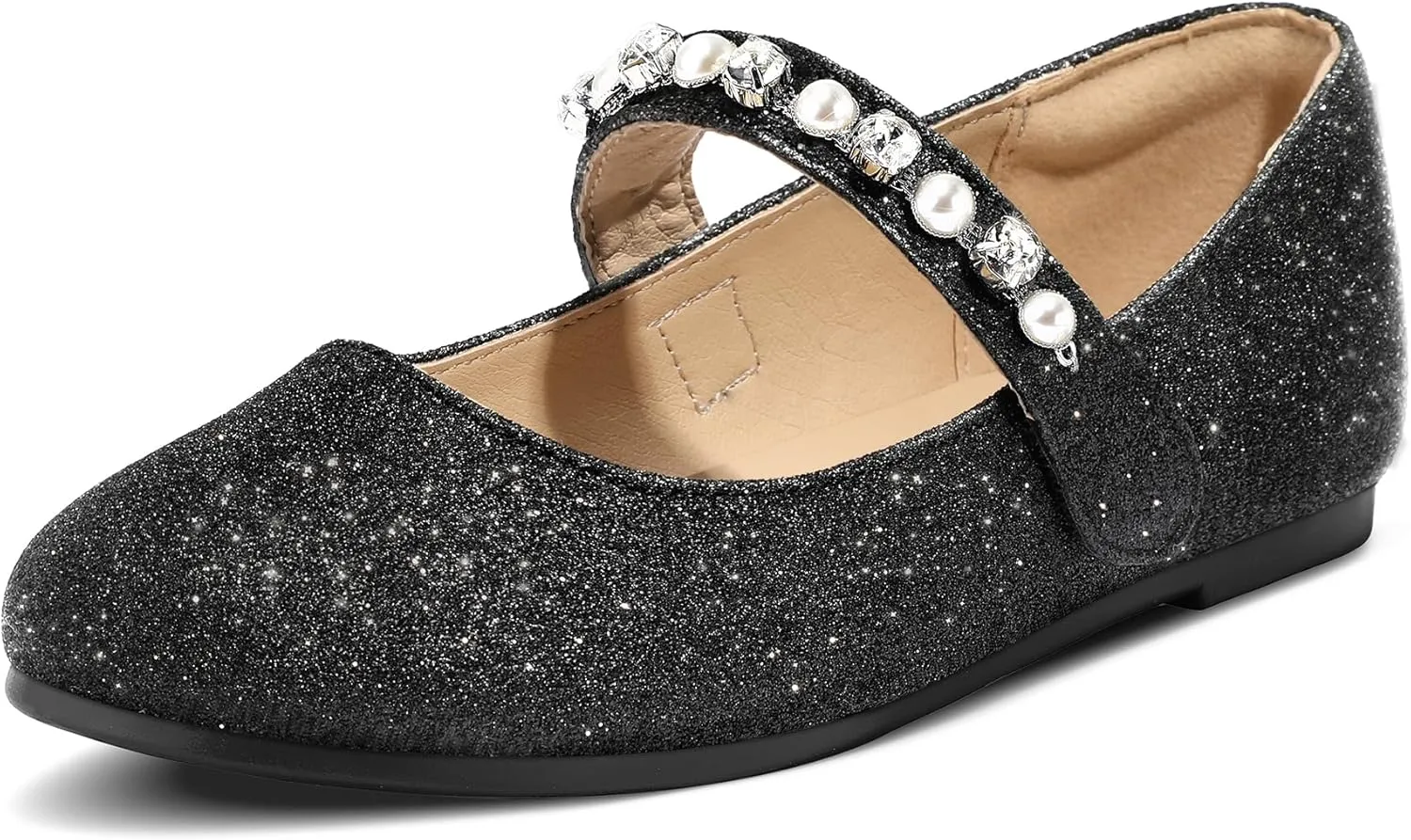 K KomForme Girl Toddler/Little Kid/Big Kid Ballet Flats Pearl Rhinestone Mary Jane Slip-on Party School Princess Flower Wedding Dress Shoes