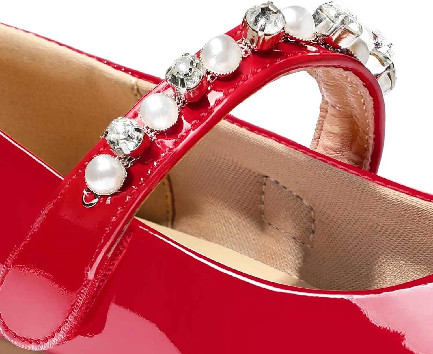 K KomForme Girl Toddler/Little Kid/Big Kid Ballet Flats Pearl Rhinestone Mary Jane Slip-on Party School Princess Flower Wedding Dress Shoes
