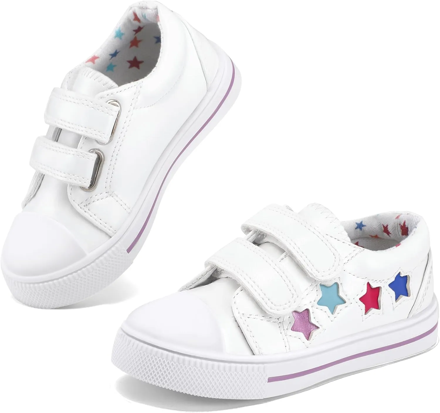 K KomForme Toddler Sneakers for Boys and Girls Dual Hook and Loops Sneakers Baby Canvas Shoes