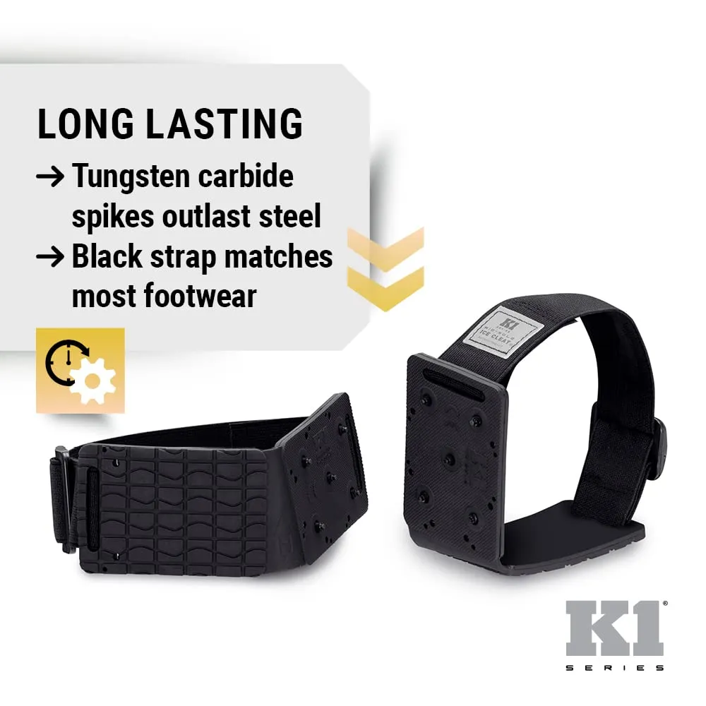 K1 Mid-Sole Ice Cleats - Rotatable Traction Aids For Flat Shoes - Indoor/Outdoor, Climbing, Driving - Slim Profile - Black