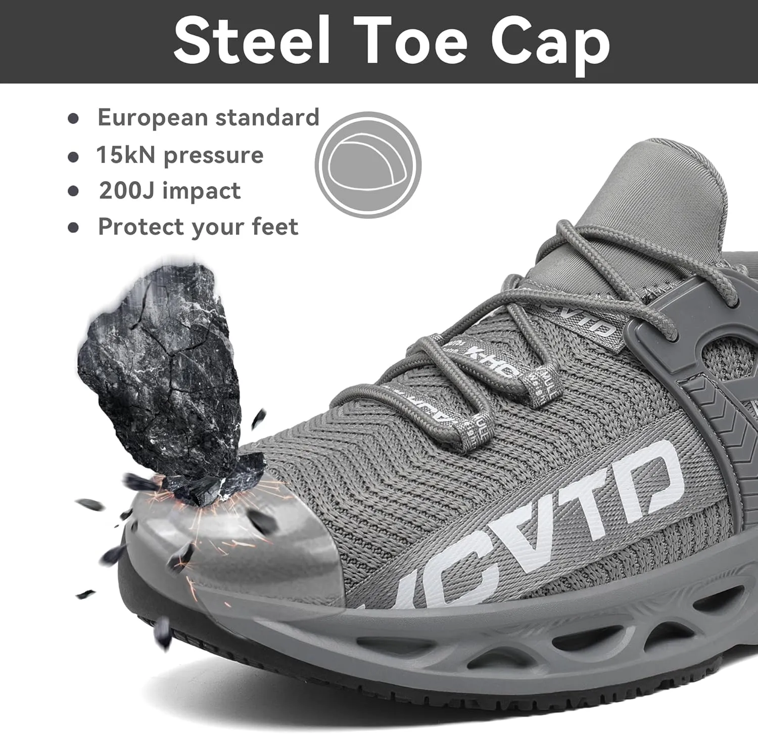KCVTD Steel Toe Shoes for Men Safety Work Shoes Women Indestructible Steel Toe Sneakers Puncture Proof Slip Resistant Construction Shoe